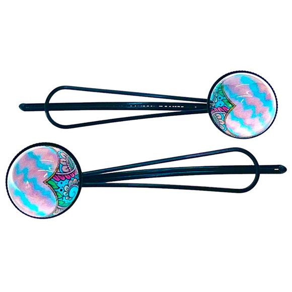 Pink Chevron Big Hair Pin Pair - Picture 2 of 3